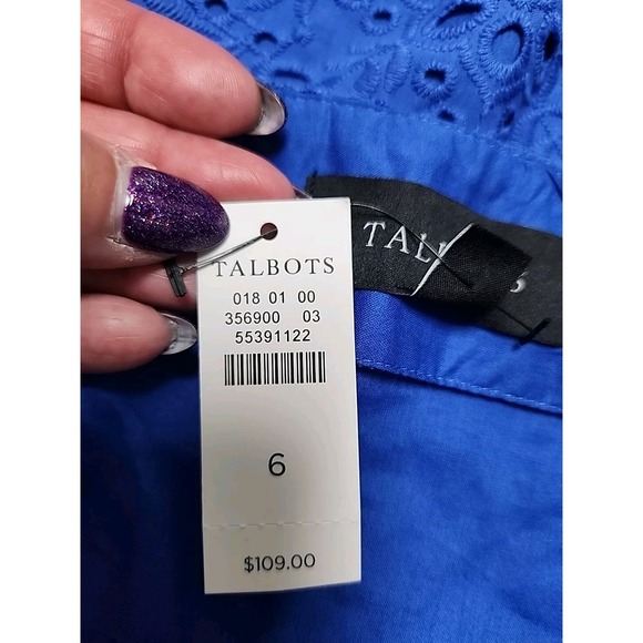 Talbots A-Line Skirt Women's Eyelet Royal Blue Sz 6 NWT cotton lined $109 32x20 - Picture 13 of 14